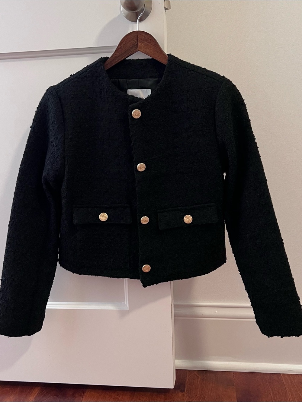 Abercrombie & Fitch Black Cropped Jacket with Gold Buttons - Picture 7 of 16